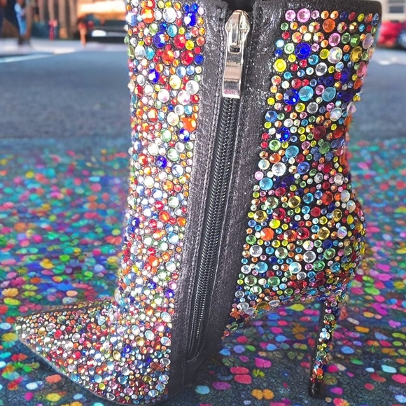 Sparkling Multicolor Rhinestone Ankle Boots - Picture 2 of 2